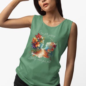 Floral Print Tank Top: Comfort Colors Unisex Casual Wear