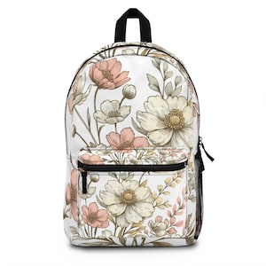 Boho Floral Backpack: Polyester School Bag for Students