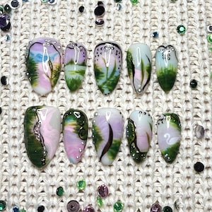 Handmade Lake and Swan Press On Nails