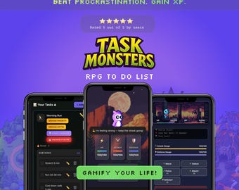 デジタルタスクゲーム：RPGデイリーToDoリスト、気分トラッカー（デジタルダウンロード）