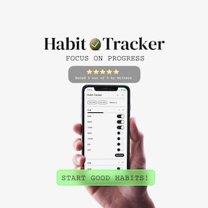 May include: A smartphone displaying a habit tracker app interface. The app shows a weekly schedule with toggles for each day. The text "Habit Tracker" and "FOCUS ON PROGRESS" are at the top. The image also includes the text "START GOOD HABITS!"