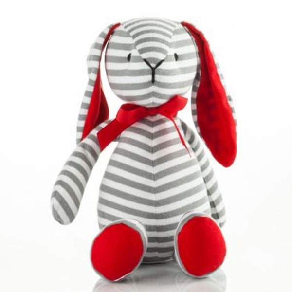 Bitbit The Rabbit Plush Toy in Grey Stripes and Red