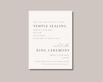 LDS Tempelversiegelung & Ringzeremonie Einsatz - Moderne minimalistische - Bearbeitbare Canva-Vorlage - Druckbare Hochzeitskarte