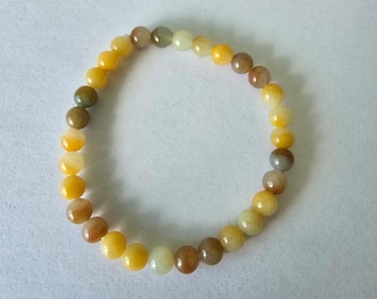 Pulseira de Jadeíta Natural com Contas – Amarelo Translúcido e Vermelho Claro