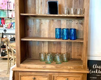 French Style Troyes Bookcase – Solid Reclaimed Pine, Natural Finish – 36"W