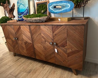 Reclaimed Pine Sideboard: Natural Stain, Chevron Pattern