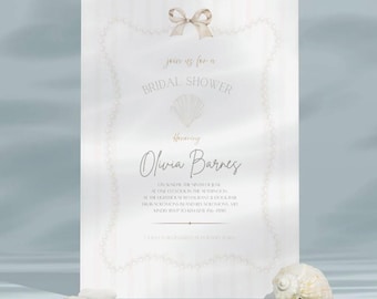 Bridal Shower Beachy Neutral Coquette Invitation Editable, Printable 5x7 and Instant Digital Dowload