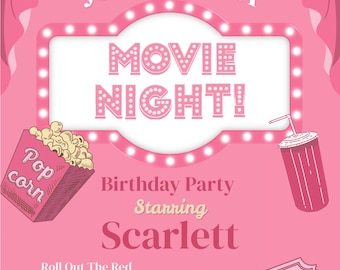 Movie Night Birthday Invitation: Retro Marquee Design (Editable, Printable, Digital Download 5x7)