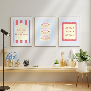 Lindo póster digital preppy de la Universidad Atlántica de Florida/arte de pared con ambiente costero de FAU Boca Raton/impresión preppy de Florida/alta calidad/juego de 3