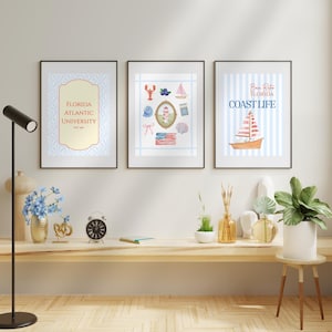 Lindo póster digital costero de la Universidad Atlántica de Florida/arte de pared elegante de Boca Ratón/Impresiones con ambiente de la costa este de Florida/alta calidad/juego de 3