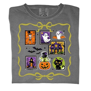 Collage de Halloween: Diseño de sello postal espeluznante y adorable (descarga digital PNG)