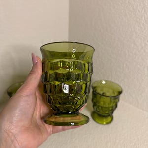 Vintage Glass Indiana Whitehall Colony Cubist Green Footed Tumblers Set Of 6
