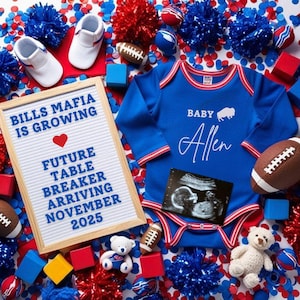 Buffalo Schwangerschaftsankündigung, Buffalo Bills Babyankündigung, Tischunterbrecher, Bills Mafia Fußball, Digitale Social Media Reveal, Vorlage