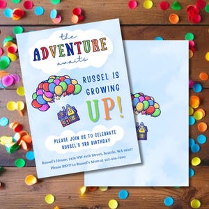 Up Birthday Invitation, Pixar Up Birthday, Kids Balloon Birthday Invite, Digital Download, Adventure Awaits, Invitation Template, Editable,