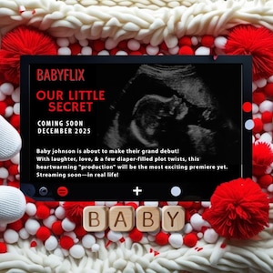 Zapowiedź narodzin dziecka w serwisie Netflix, Zapowiedź narodzin dziecka w stylu filmowym, Ujawnienie w mediach społecznościowych, Usługa przesyłania strumieniowego, Ujawnienie ciąży, Szablon neutralny pod względem płci
