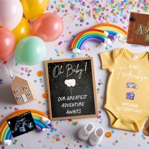 Up Themed Baby Announcement, Pixar Up Baby Announcement, Up Pregnancy Announcement, Adventure Awaits, Digital Reveal, Social Media, Template