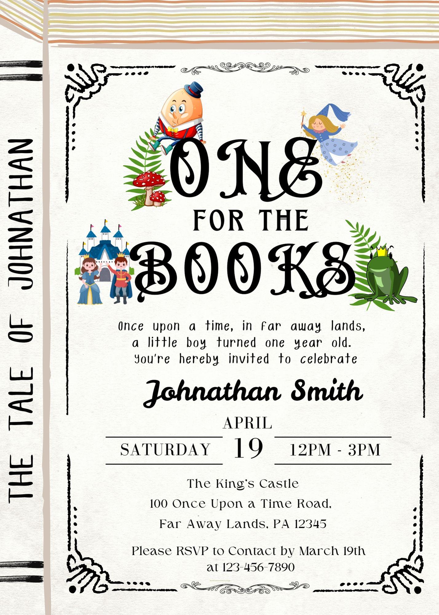 One for the Books Invitation, Storybook Invitation, First Birthday ...