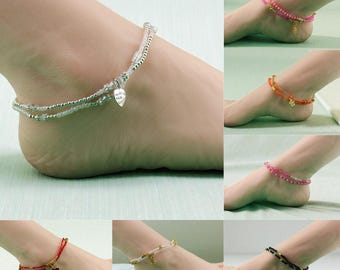 Juego de 2 tobilleras elásticas de cuentas con cierre - Pulsera ajustable - Hecha a mano