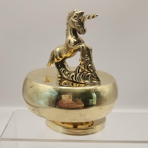 Vintage Solid Brass Revolving Unicorn Musical Box 5"H×4"W