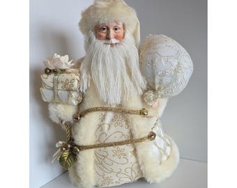 Vintage White & Gold 12" Porcelain Santa Claus Christmas Tree Topper