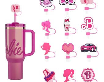 Stanley Straw Cover, 12pcs Hot Pink Stanley Cup Accessories Straw Toppers Silicone Topper Covers Cap Cute Barbie Pink