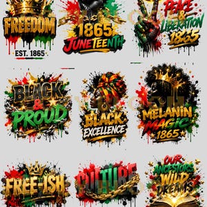Juneteenth PNG, design a sublimazione con schizzi di vernice del 1865, grafica urbana dell'orgoglio nero, file DTF sulla storia dei graffiti neri, download digitale