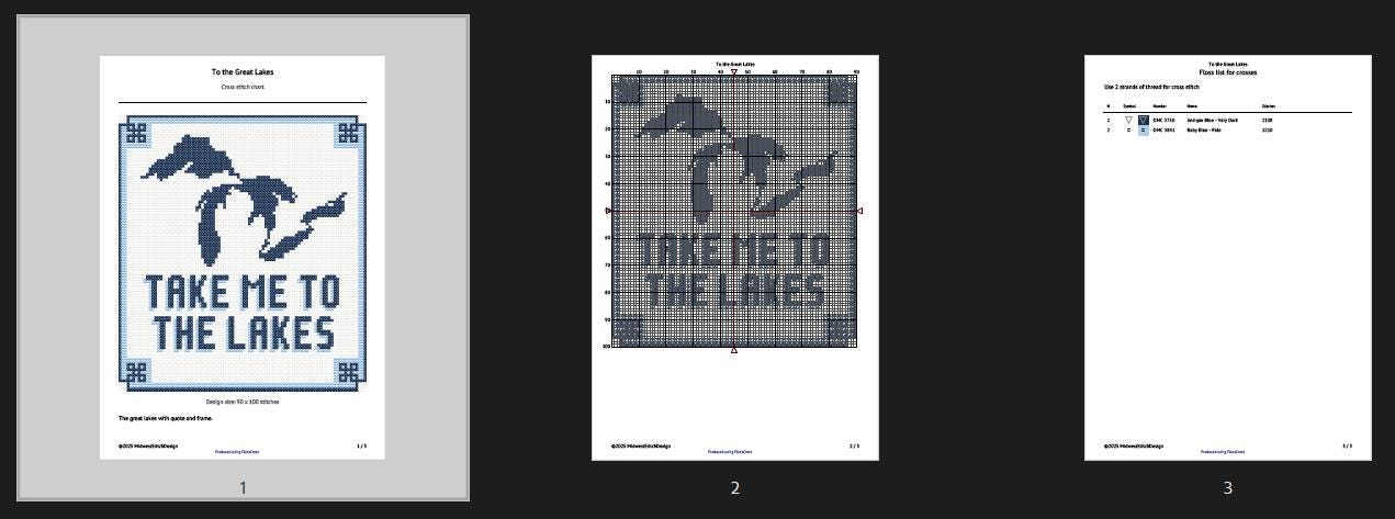 Lks Ama Patterns Great Lakes Cross Stitch Pattern - Blue Coastal Decor (PDF Pattern) - Etsy