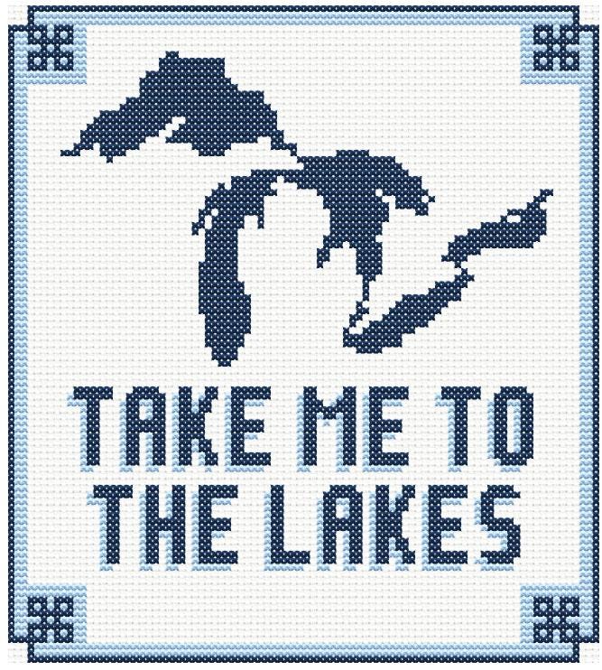 Lks Ama Patterns Great Lakes Cross Stitch Pattern - Blue Coastal Decor (PDF Pattern) - Etsy