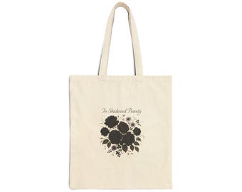Bolso de mano con ramo de flores silvestres / Ilustración floral, lona natural