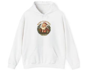 Sudadera con capucha navideña con corona de Papá Noel vintage / Gráfico navideño retro