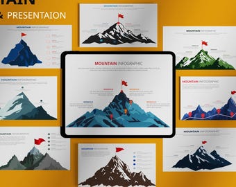 10 infografías de montaña, presentación de PowerPoint, plantillas de infografías, ruta de progresión de montaña, infografías de presentación, plantilla PPT