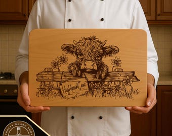 Highland Cow Cutting Board SVG File: Laser Engraving Design (Digital Download)