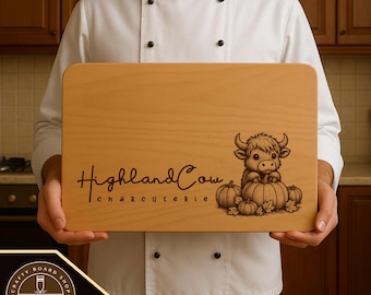 Highland Cow Cutting Board SVG File: Laser Engraving Design (Digital Download)