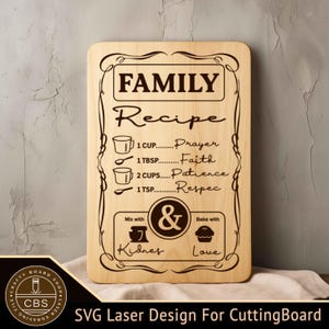 Family Recipe Cutting Board SVG File, Family Recipe Charcuterie Board For Laser Engraving, SVG Laser File.