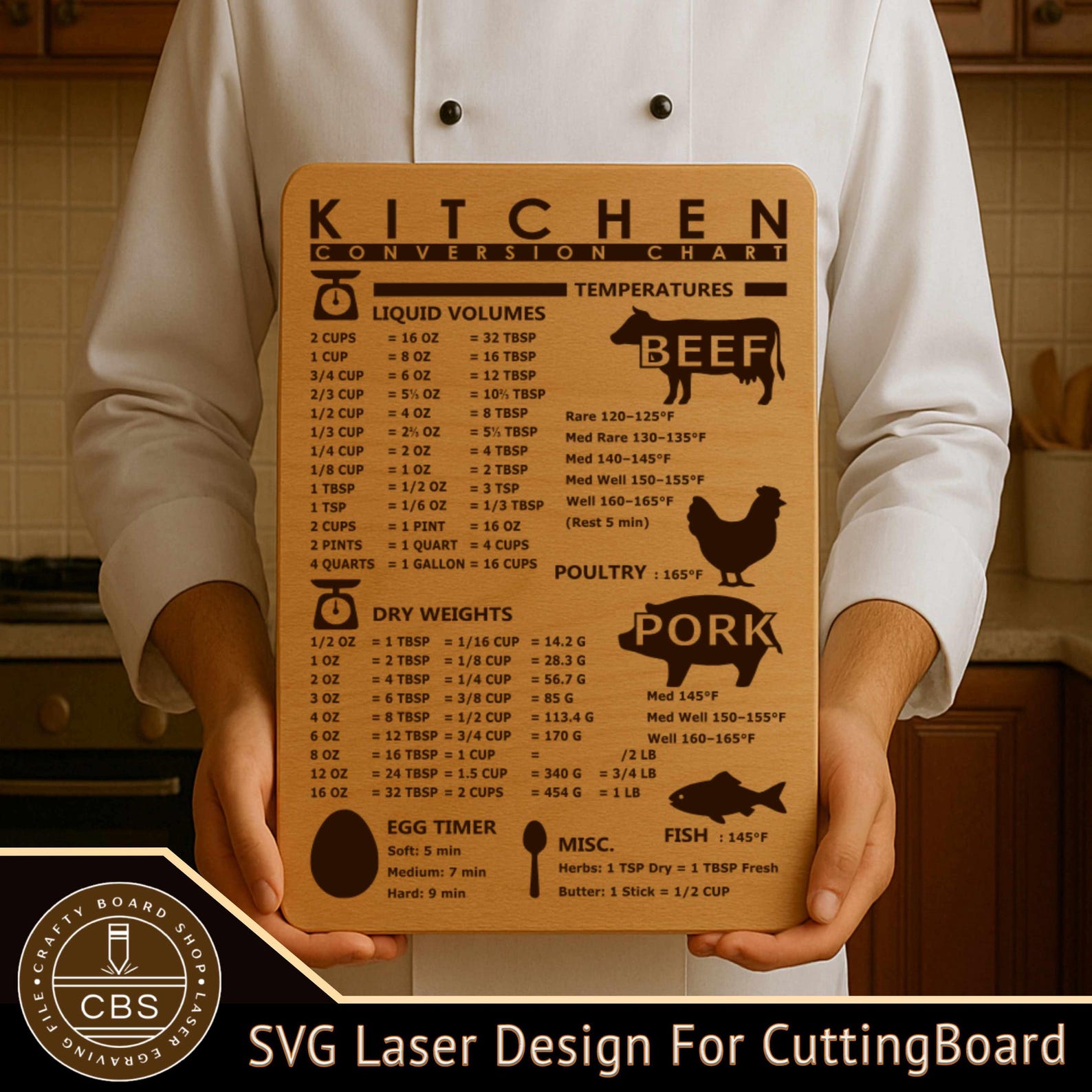 Kitchen Conversion Chart SVG File: Laser Engraved Cutting Board Design ...