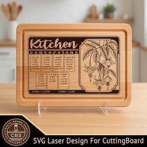 Kitchen Conversions Cutting Board SVG file, Kitchen Conversions Charcuterie Board For Laser Engraving, SVG Laser File.