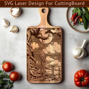 Owl Cutting Board SVG File, Owl Charcuterie Board For Laser Engraving, SVG Laser File.