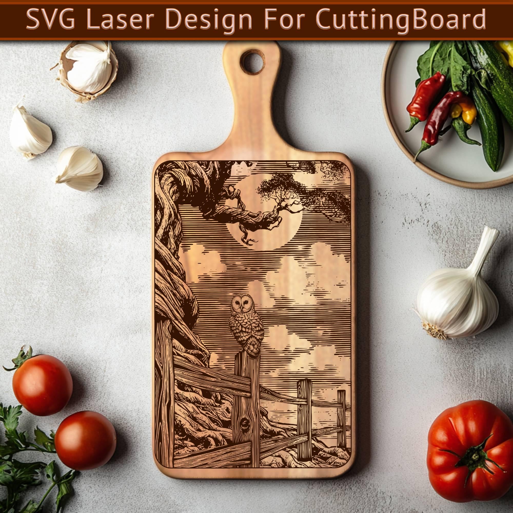 Owl Cutting Board SVG File, Owl Charcuterie Board For Laser Engraving, SVG Laser File.