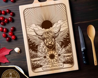 Highland Cow Cutting Board SVG File: Laser Engraving Design (Digital Download)