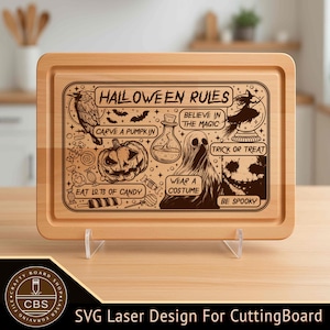 Halloween Rules Cutting Board SVG File, Halloween Rules Charcuterie Board For Laser Engraving, SVG Laser File.