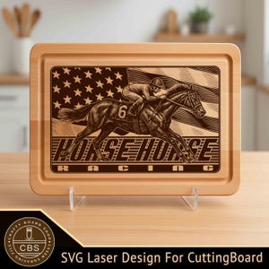 Horse Racing Cutting Board SVG File, Horse Racing Charcuterie Board For Laser Engraving, SVG Laser File.