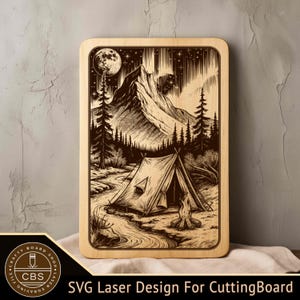 Camp Cutting Board SVG File, Camp Charcuterie Board For Laser Engraving, SVG Laser File.