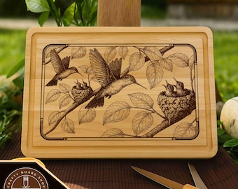 Hummingbird Cutting Board SVG File: Laser Engraving Design (Digital Download)