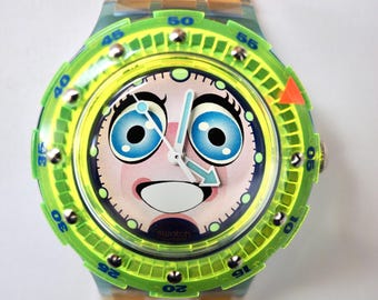 Relógio Swatch vintage raro Spaceguy Stripp Scuba 200 (pulseira rachada)