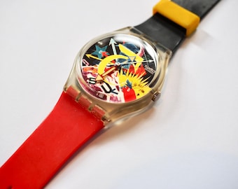 Relógio Swatch vintage RORRIM 5 GZ107 de 1987 – Edição Limitada Tadanori Yokoo Art, Exclusivo do Japão