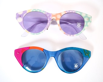 Óculos de Sol Vintage Swatch Eyes dos Anos 90 – Clip-on com Blocos de Cor e Bolinhas