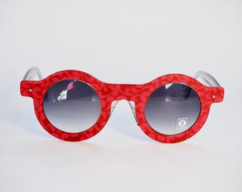 Óculos de sol Swatch Eyes vintage raros dos anos 90, armação rosa e vermelha