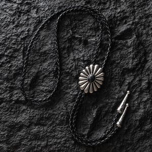 Wedding Bolo Tie, Silver Flower Bolo Tie, Black Stone Bolo Tie, Women&#39;s Vintage-Inspired Bolo Tie, Perfect for Wedding Gift, Gift for Her