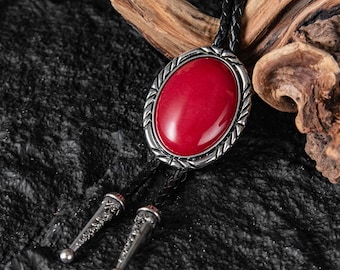 Vintage-Inspired Bolo Tie with Red Stone, Cowboy Wedding Gift