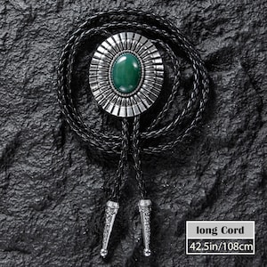 Wedding Bolo Tie, Handmade Green Stone Bolo Tie, Men&#39;s Necklace with Leather Cord, Western Cowboy Necktie, Perfect for Wedding Gift